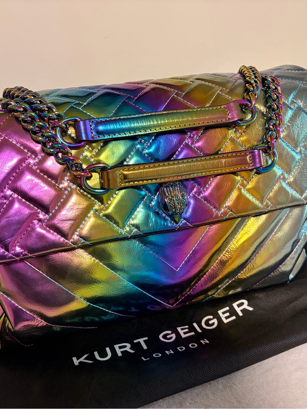 NWT : Rare Kurt Geiger XL London Kensington Ombré Metallic Leather Shoulder Bag - Picture 3 of 12
